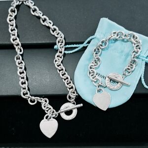 Classic Tiffany & Co. Silver Heart Charm Toggle "16.5 Necklace and 8" Bracelet